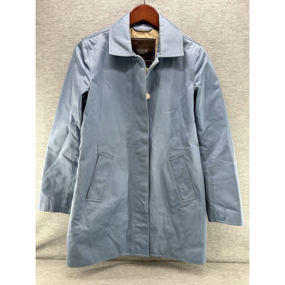 COACH Womens XS Light BlueShort Trench Car Rain Coat Jacket  A1